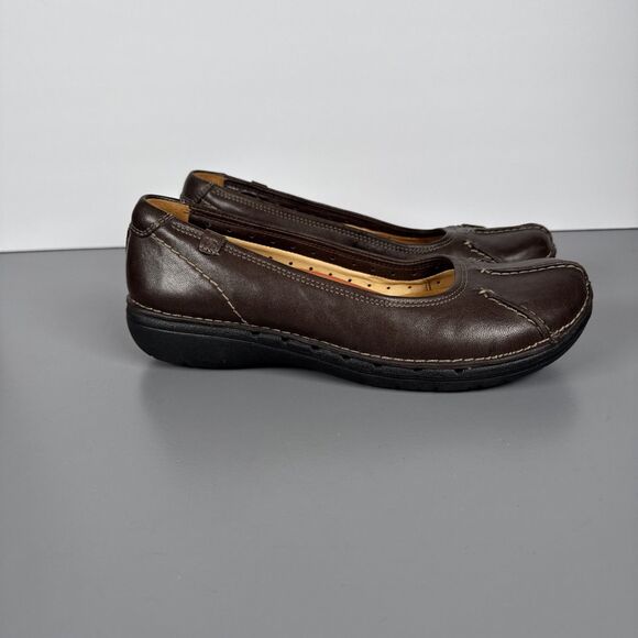 Clarks Unstructured Womens Rosily Brown‎ Leather Slip On Shoes Size 6 M Comfort - Picture 1 of 10